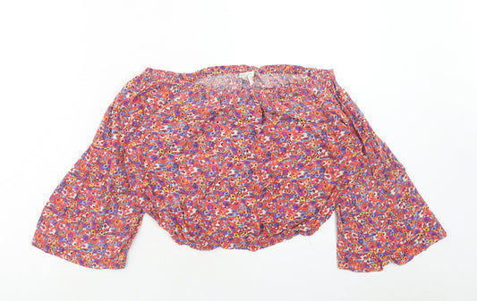 FOREVER 21 Womens Pink Floral Viscose Basic Blouse Size L Off the Shoulder