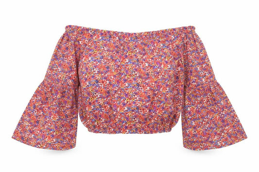 Forever 21 Womens Pink Floral Viscose Basic Blouse Size L Off the Shoulder