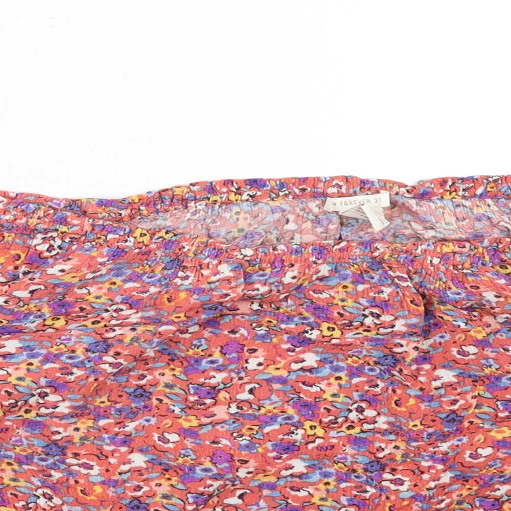 FOREVER 21 Womens Pink Floral Viscose Basic Blouse Size L Off the Shoulder