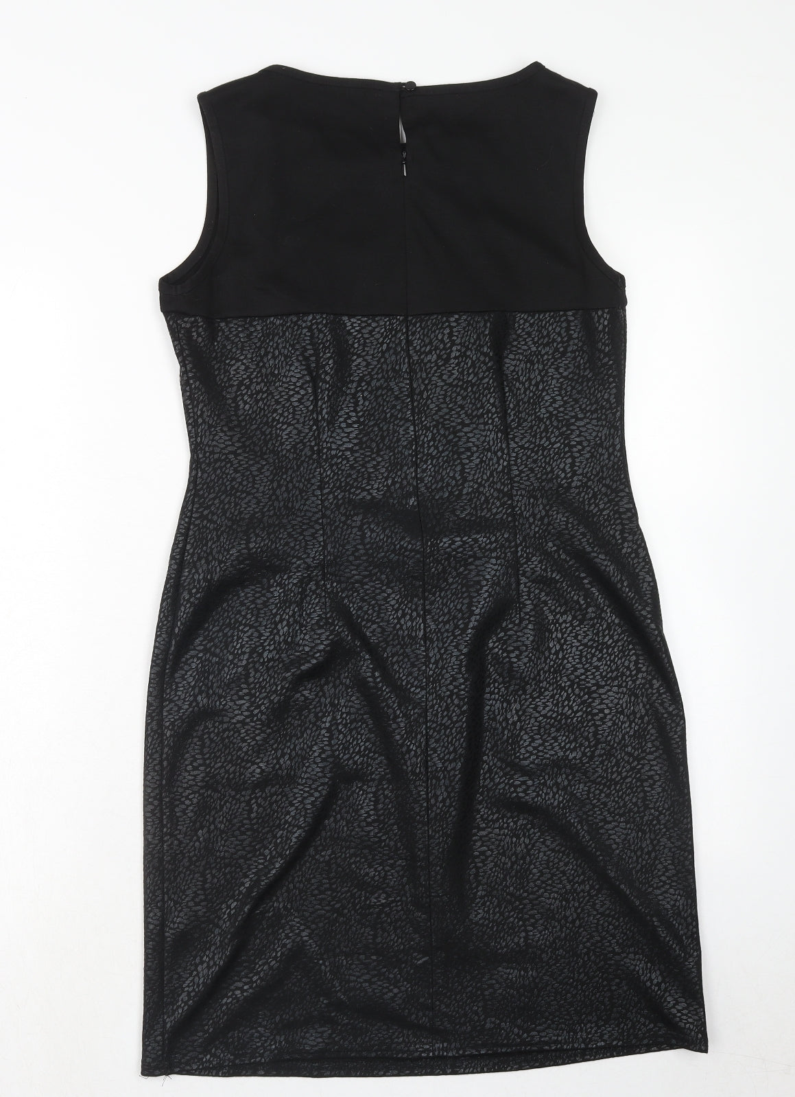 M&Co Womens Black Polyester A-Line Size 12 V-Neck Button