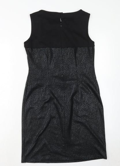 M&Co Womens Black Polyester A-Line Size 12 V-Neck Button