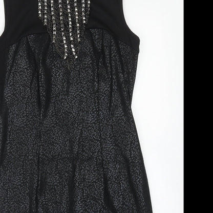 M&Co Womens Black Polyester A-Line Size 12 V-Neck Button