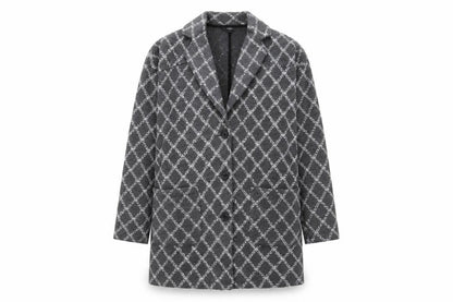 Next Womens Grey Geometric Pea Coat Coat Size M Button