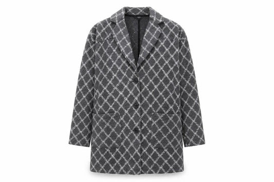 Next Womens Grey Geometric Pea Coat Coat Size M Button