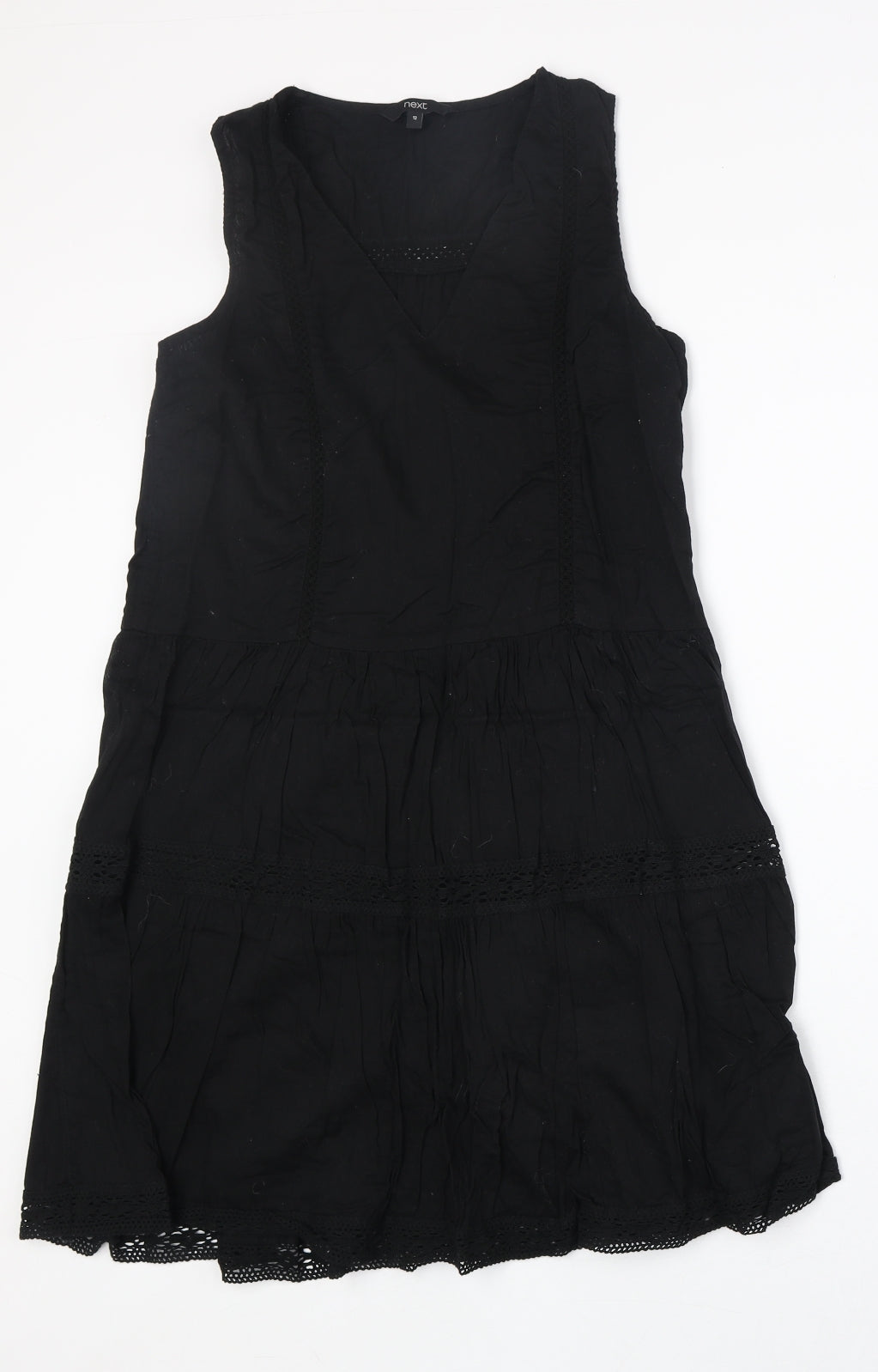 NEXT Womens Black 100% Cotton Trapeze & Swing Size 12 V-Neck Pullover