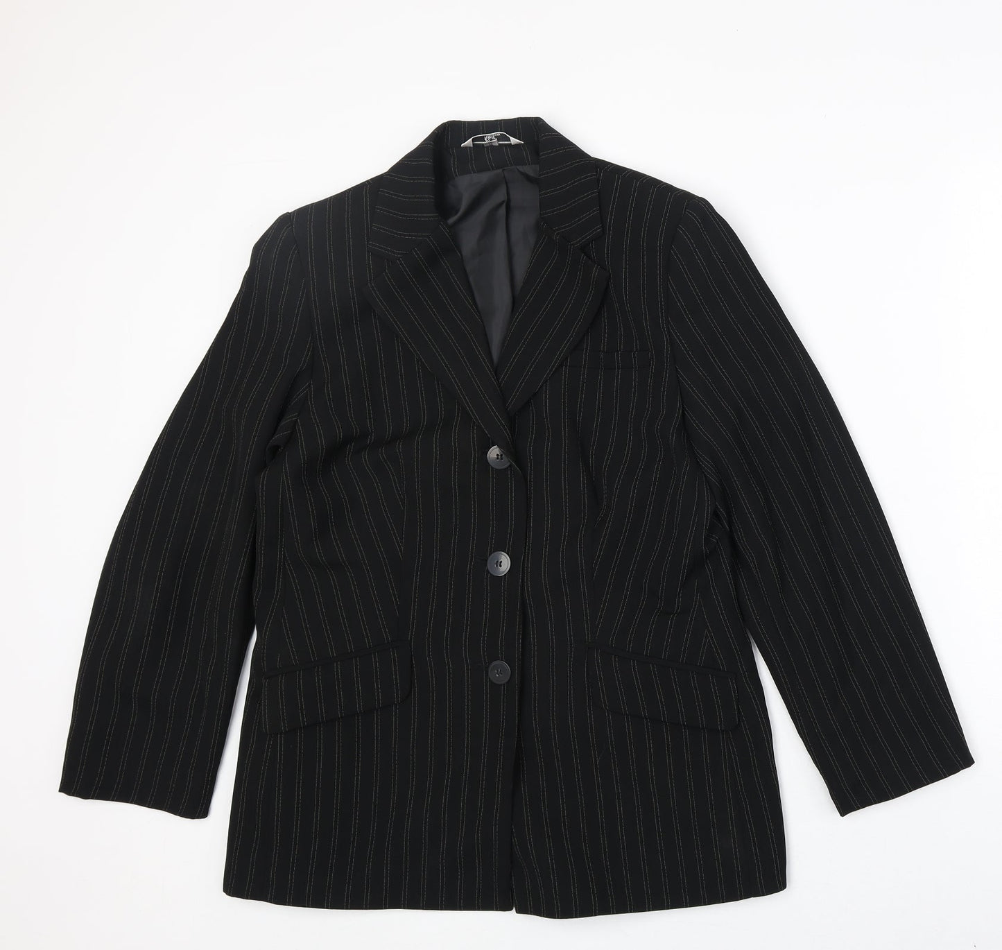 Klass Womens Black Striped Polyester Jacket Blazer Size 12