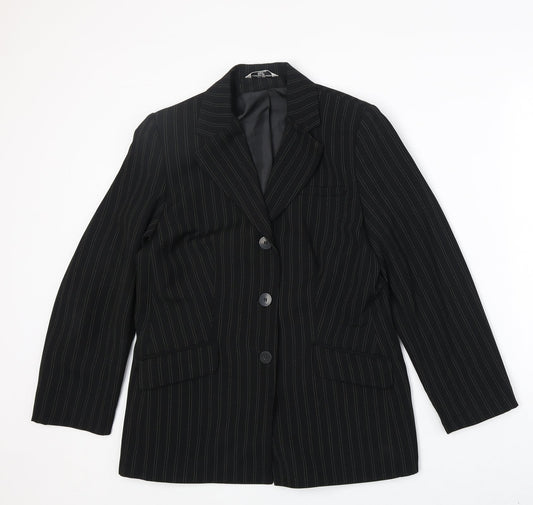 Klass Womens Black Striped Polyester Jacket Blazer Size 12