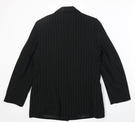 Klass Womens Black Striped Polyester Jacket Blazer Size 12