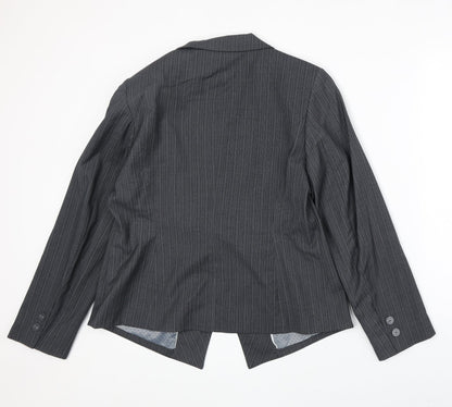 Marks and Spencer Womens Grey Striped Polyester Jacket Blazer Size 16