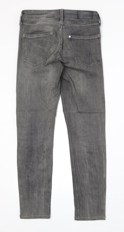 H&M Womens Grey Cotton Straight Jeans Size 23 in Extra-Slim Zip
