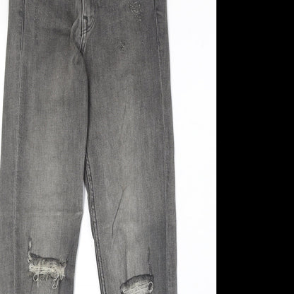 H&M Womens Grey Cotton Straight Jeans Size 23 in Extra-Slim Zip