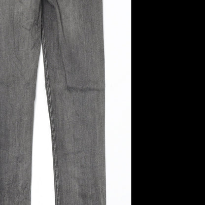 H&M Womens Grey Cotton Straight Jeans Size 23 in Extra-Slim Zip