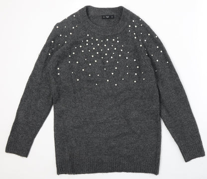 F&F Womens Grey Round Neck Acrylic Pullover Jumper Size 8