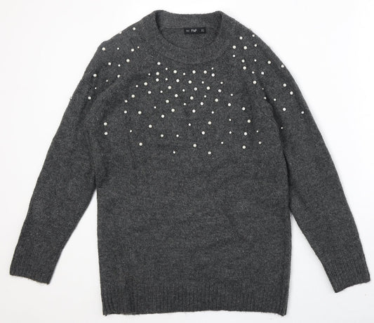 F&F Womens Grey Round Neck Acrylic Pullover Jumper Size 8
