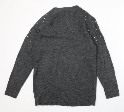 F&F Womens Grey Round Neck Acrylic Pullover Jumper Size 8