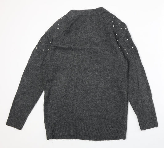 F&F Womens Grey Round Neck Acrylic Pullover Jumper Size 8