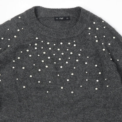 F&F Womens Grey Round Neck Acrylic Pullover Jumper Size 8