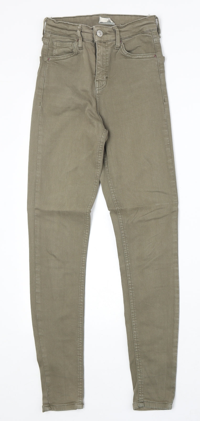 Topshop Womens Green Cotton Skinny Jeans Size 25 in Regular Zip