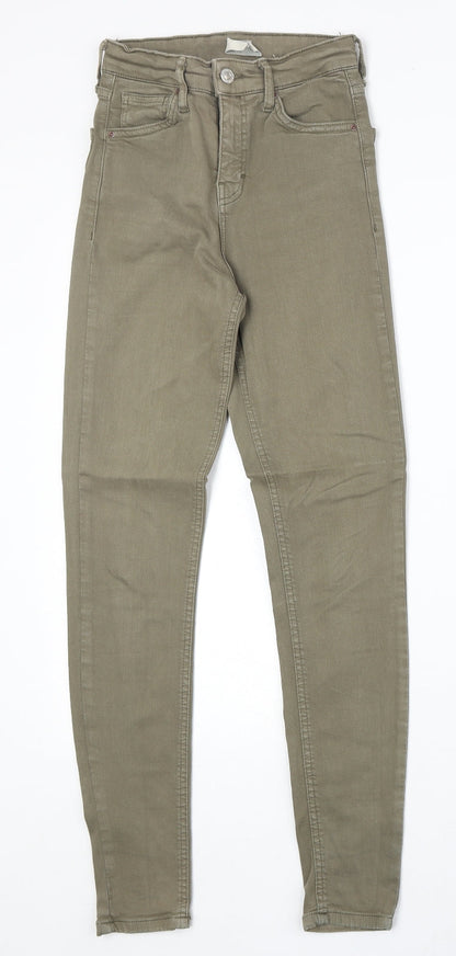 Topshop Womens Green Cotton Skinny Jeans Size 25 in Regular Zip