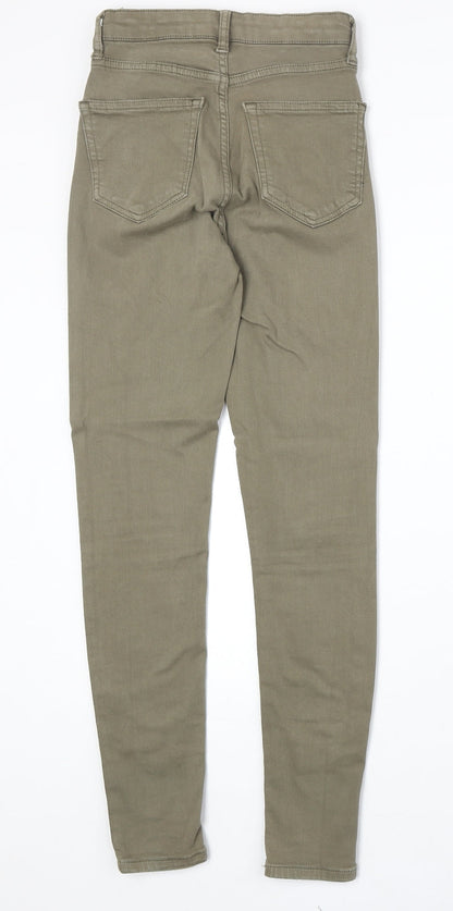 Topshop Womens Green Cotton Skinny Jeans Size 25 in Regular Zip