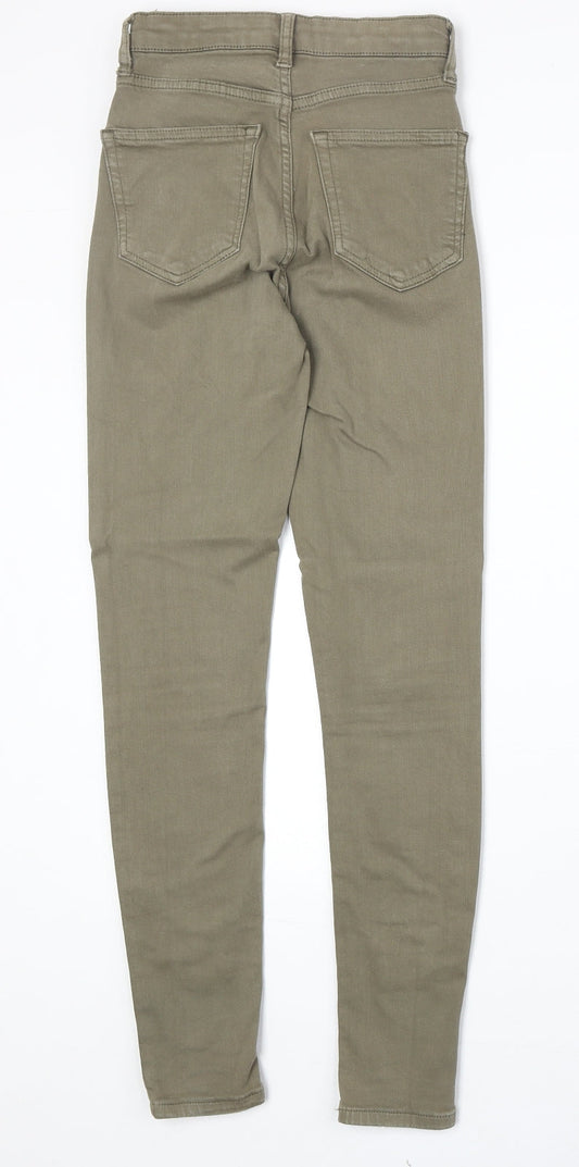 Topshop Womens Green Cotton Skinny Jeans Size 25 in Regular Zip