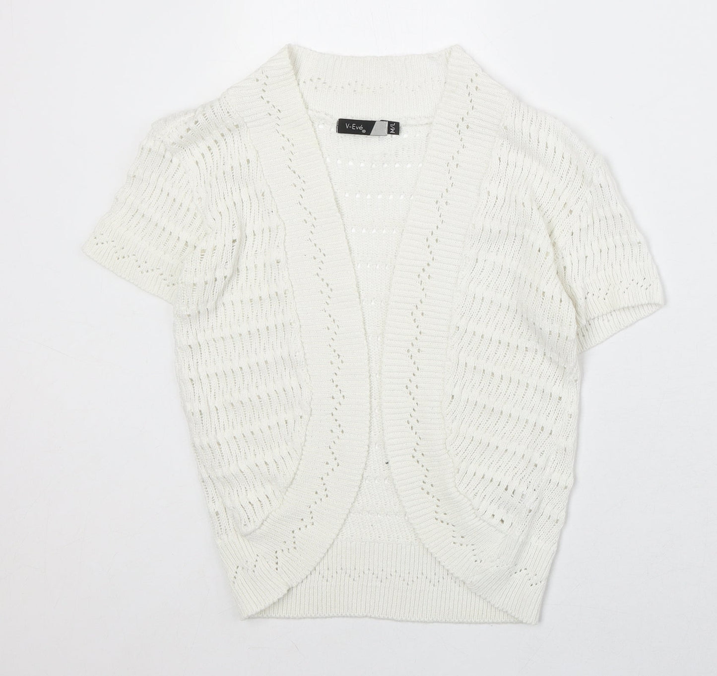 V Eve Womens Ivory V-Neck Geometric Cotton Cardigan Jumper Size M - Size M/L