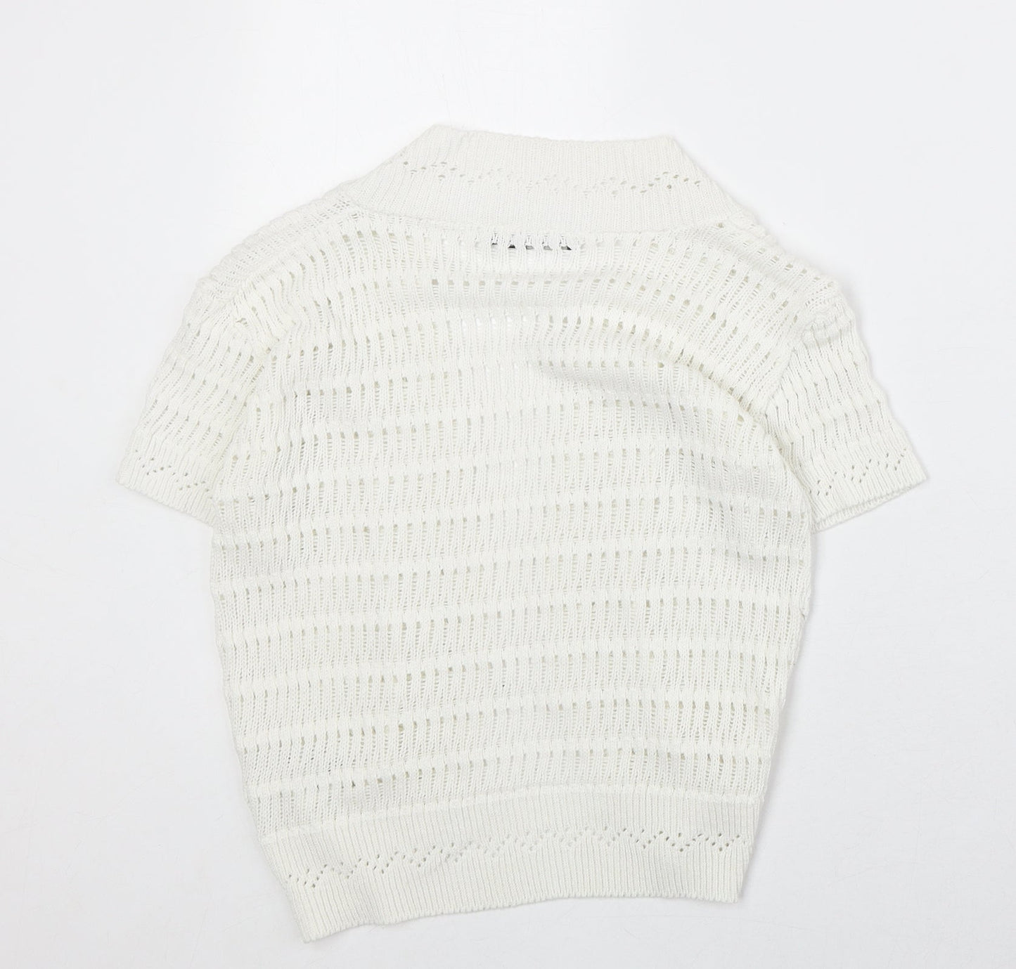 V Eve Womens Ivory V-Neck Geometric Cotton Cardigan Jumper Size M - Size M/L