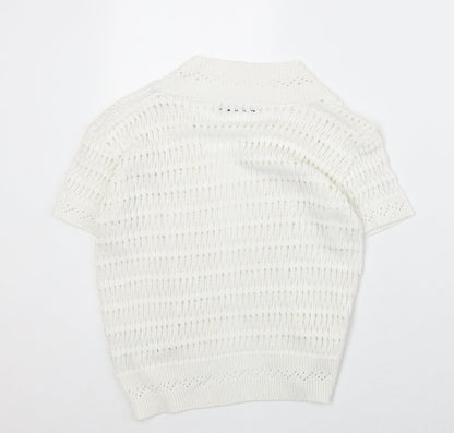 V Eve Womens Ivory V-Neck Geometric Cotton Cardigan Jumper Size M - Size M/L