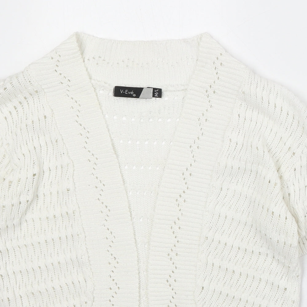 V Eve Womens Ivory V-Neck Geometric Cotton Cardigan Jumper Size M - Size M/L