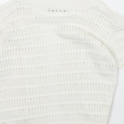 V Eve Womens Ivory V-Neck Geometric Cotton Cardigan Jumper Size M - Size M/L