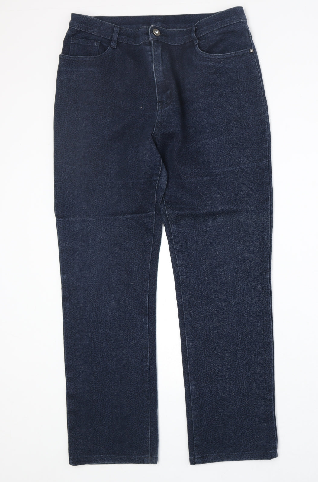YL Womens Blue Animal Print Cotton Straight Jeans Size 30 in Regular Zip - Cheetah Print