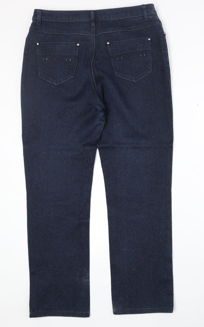 YL Womens Blue Animal Print Cotton Straight Jeans Size 30 in Regular Zip - Cheetah Print