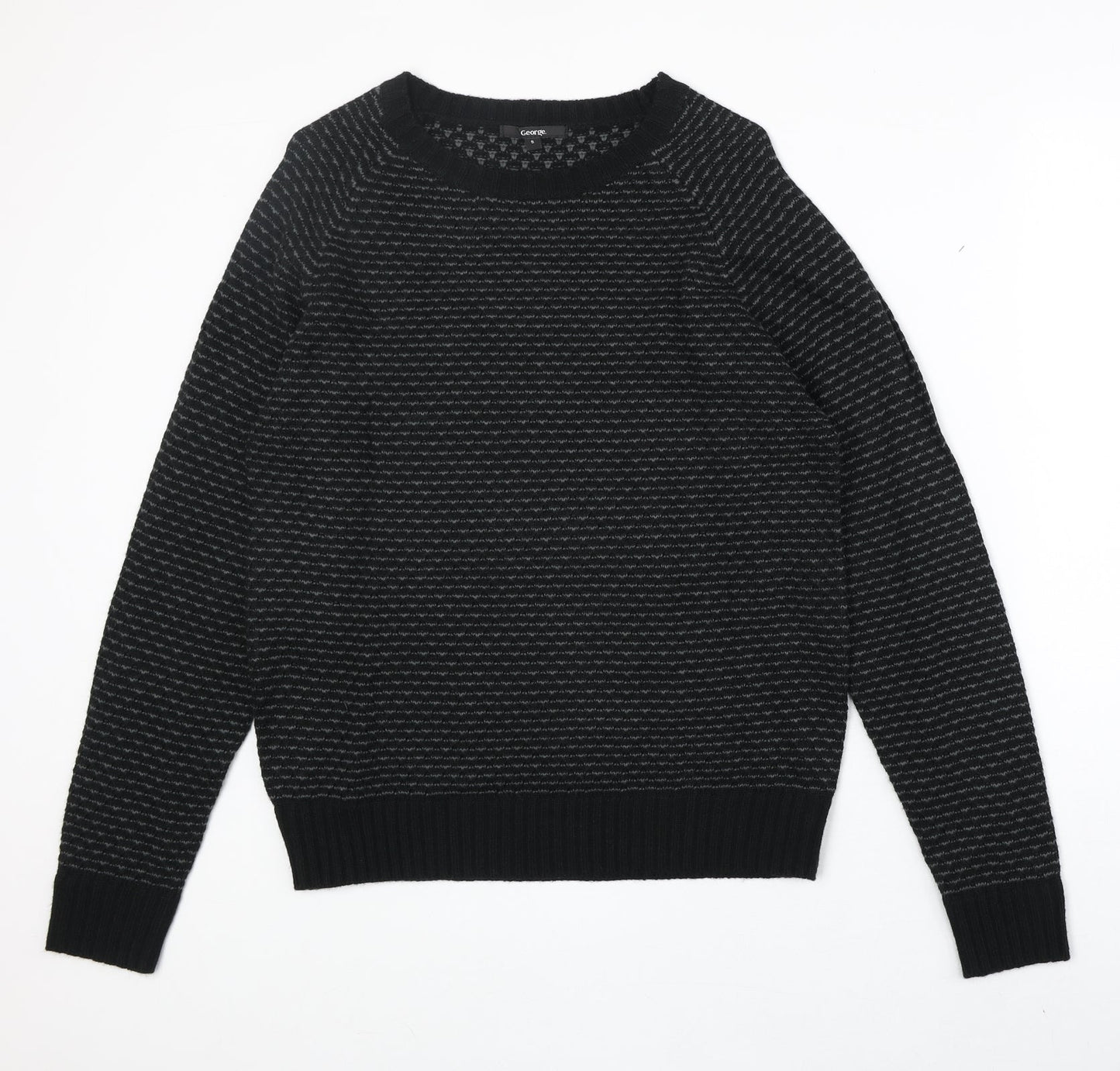 George Mens Black Round Neck Acrylic Pullover Jumper Size S Long Sleeve