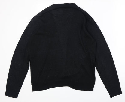 EWM Womens Black V-Neck Acetate Cardigan Jumper Size M