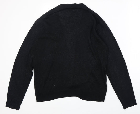 EWM Womens Black V-Neck Acetate Cardigan Jumper Size M