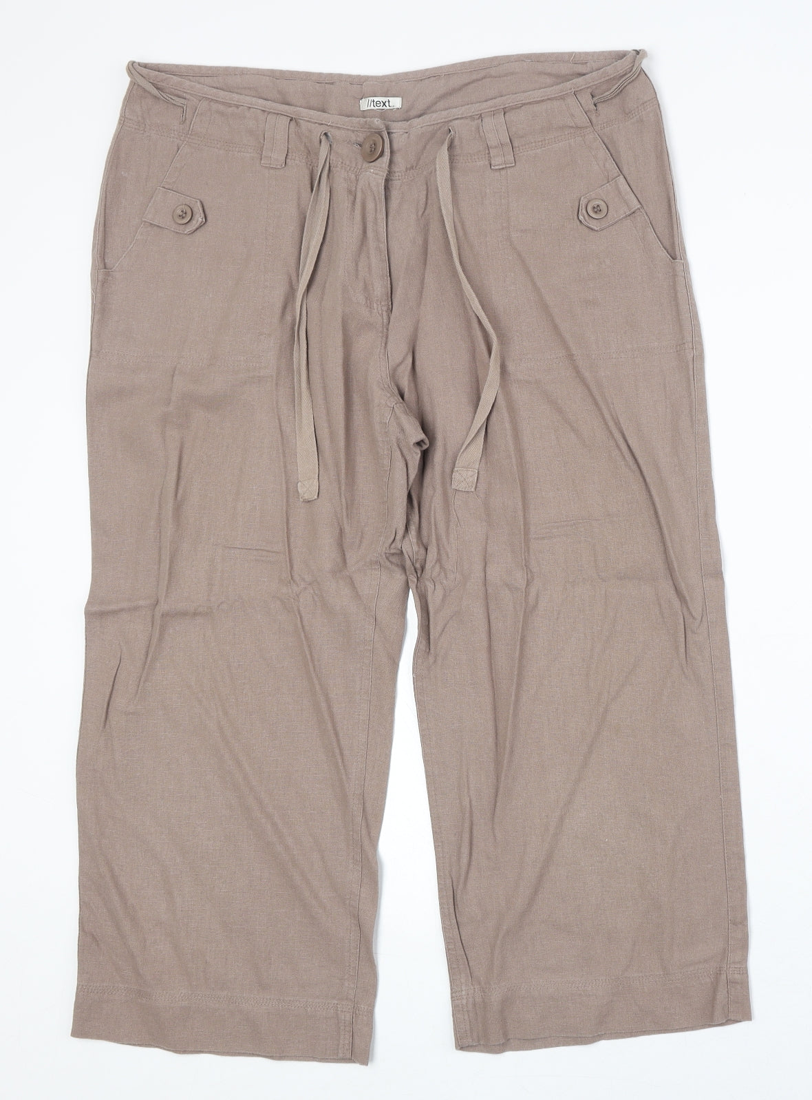 //Text Womens Brown Linen Cropped Trousers Size 36 in Regular Zip