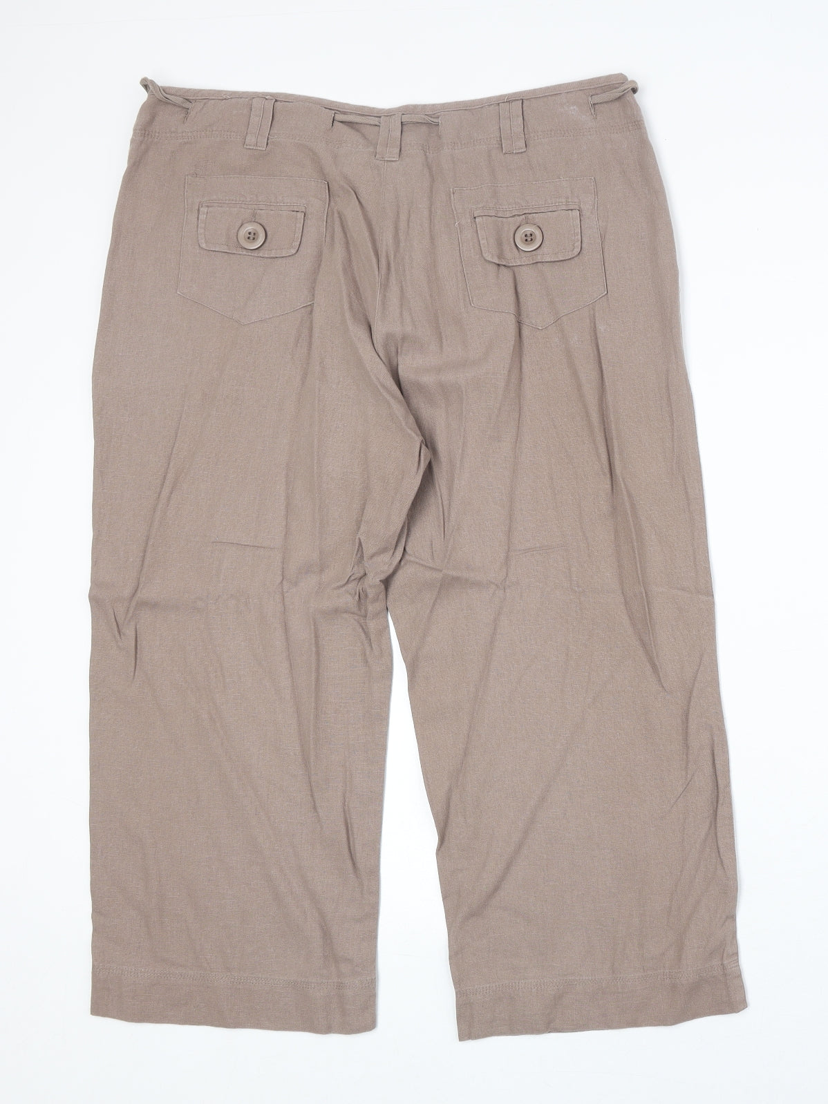 //Text Womens Brown Linen Cropped Trousers Size 36 in Regular Zip