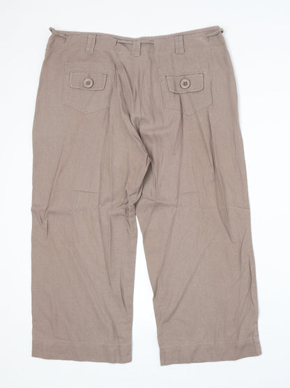 //Text Womens Brown Linen Cropped Trousers Size 36 in Regular Zip
