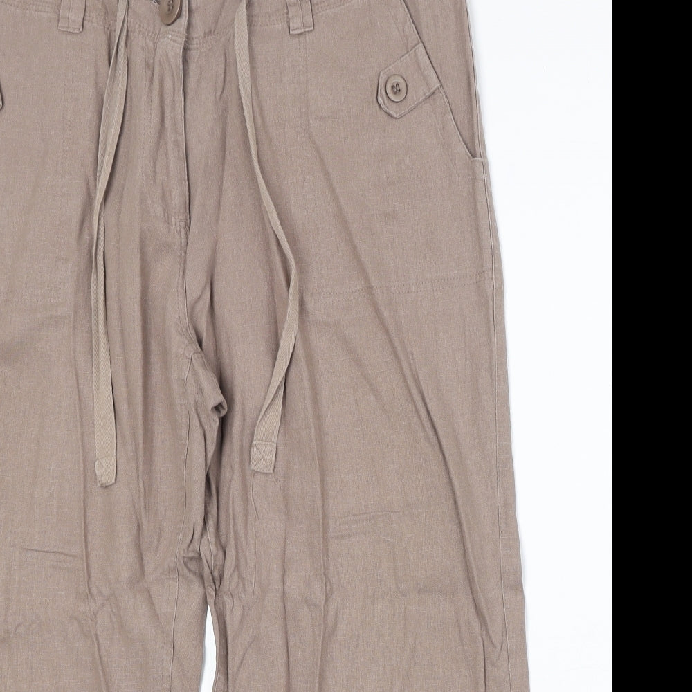 //Text Womens Brown Linen Cropped Trousers Size 36 in Regular Zip