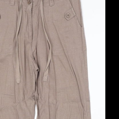 //Text Womens Brown Linen Cropped Trousers Size 36 in Regular Zip