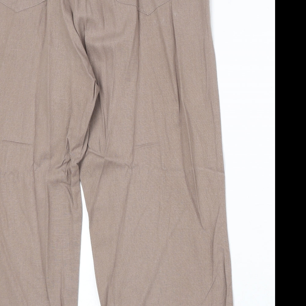 //Text Womens Brown Linen Cropped Trousers Size 36 in Regular Zip