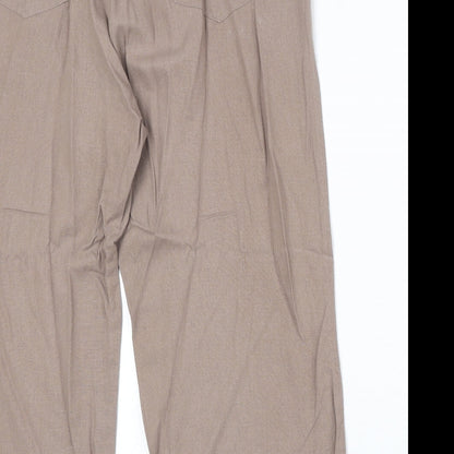 //Text Womens Brown Linen Cropped Trousers Size 36 in Regular Zip