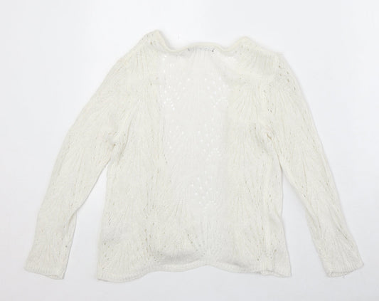 David Emanuel Womens Ivory V-Neck Acrylic Cardigan Jumper Size XS