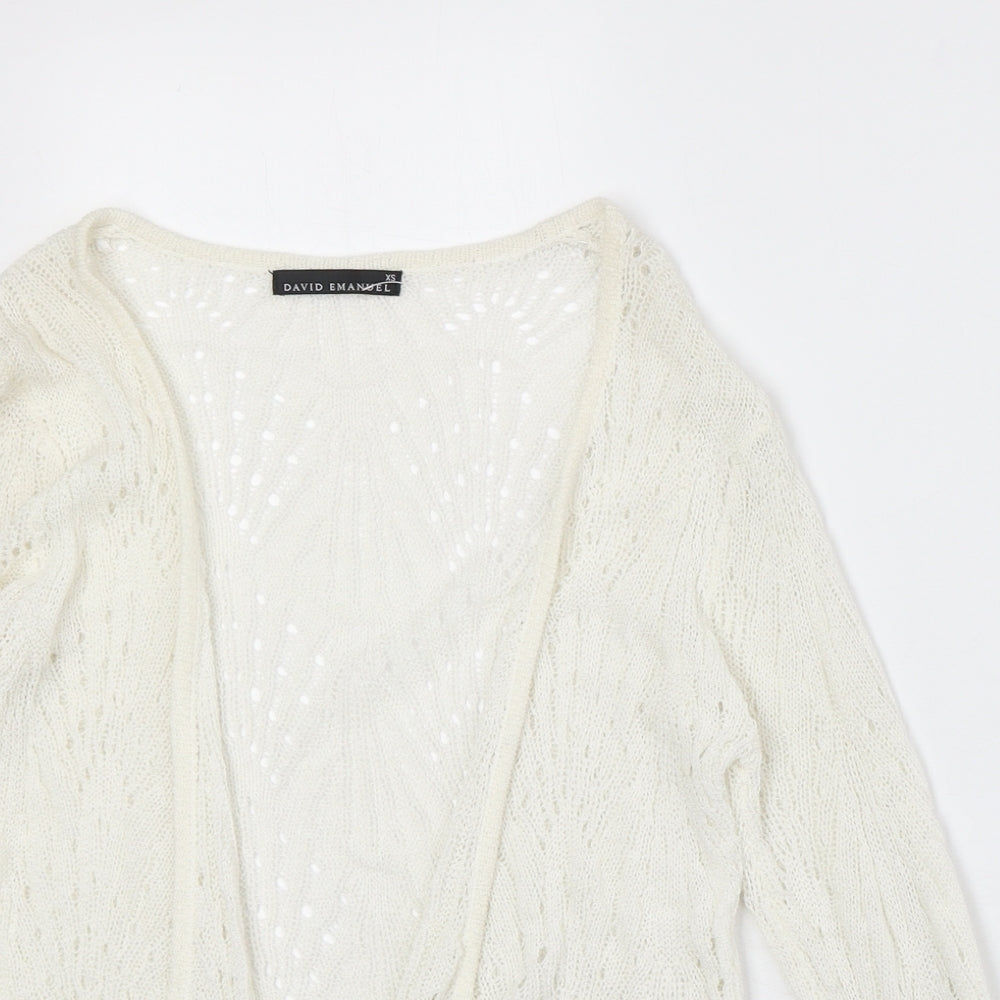 David Emanuel Womens Ivory V-Neck Acrylic Cardigan Jumper Size XS
