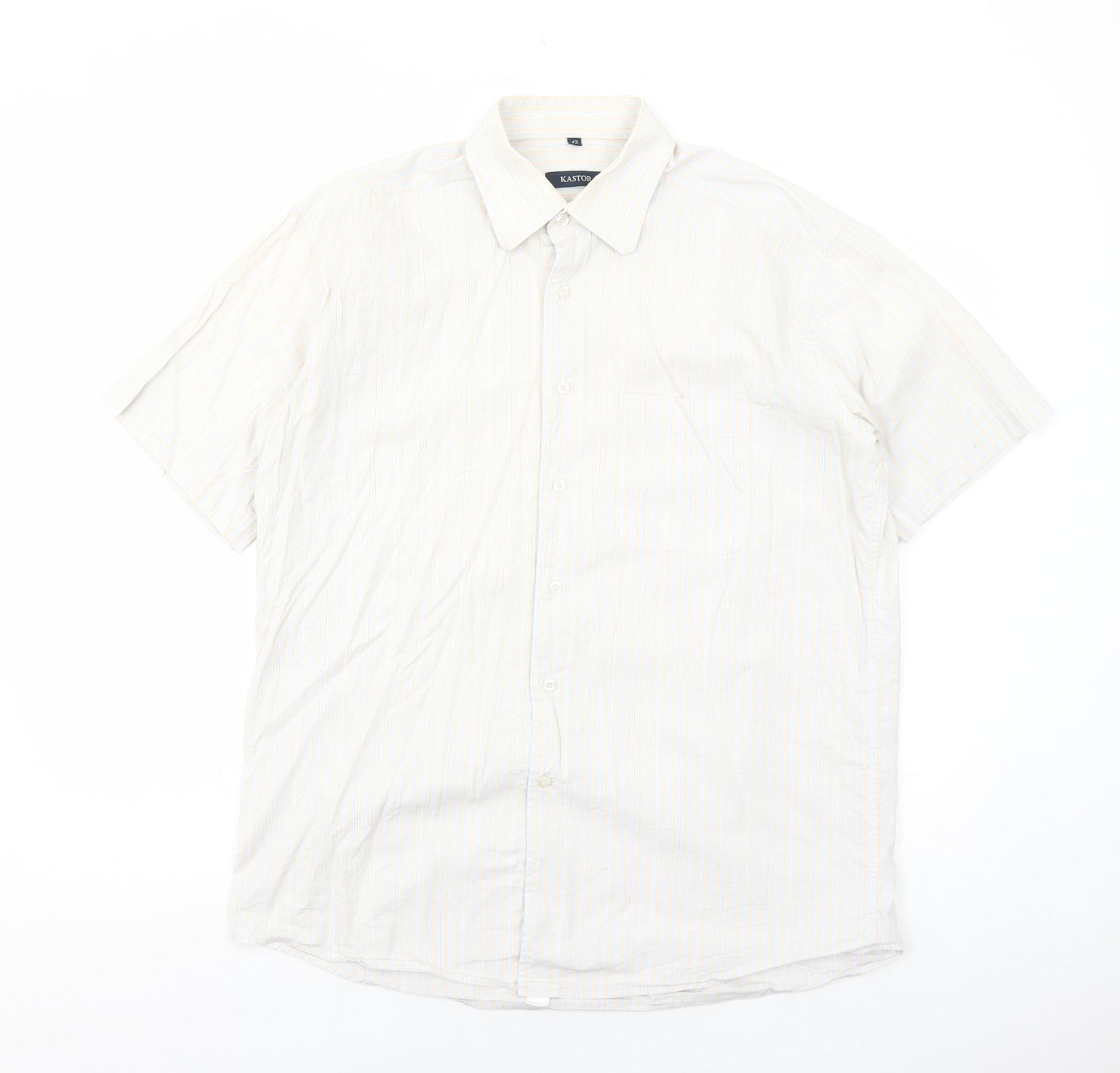 Mens UK Size 42 Kastor White  Button-Up Short Sleeve Casual Shirt