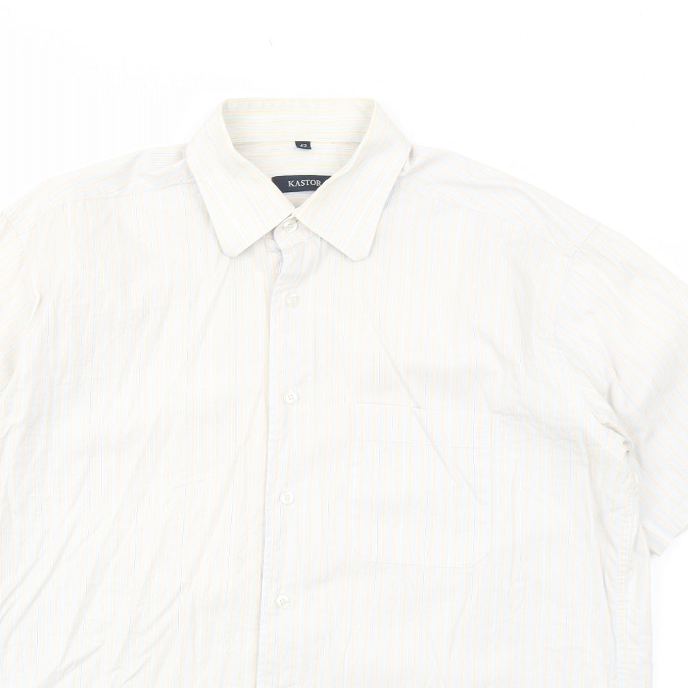 Mens UK Size 42 Kastor White  Button-Up Short Sleeve Casual Shirt