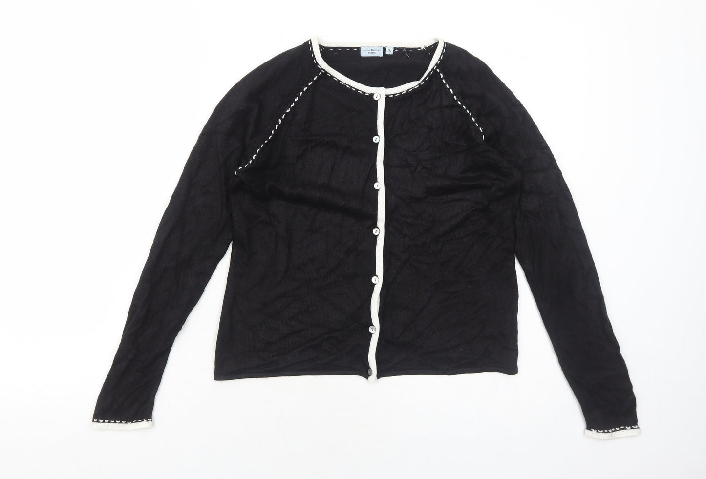 Anne Brooks Womens Black Round Neck Acrylic Cardigan Jumper Size 10