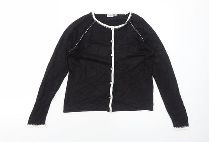 Anne Brooks Womens Black Round Neck Acrylic Cardigan Jumper Size 10