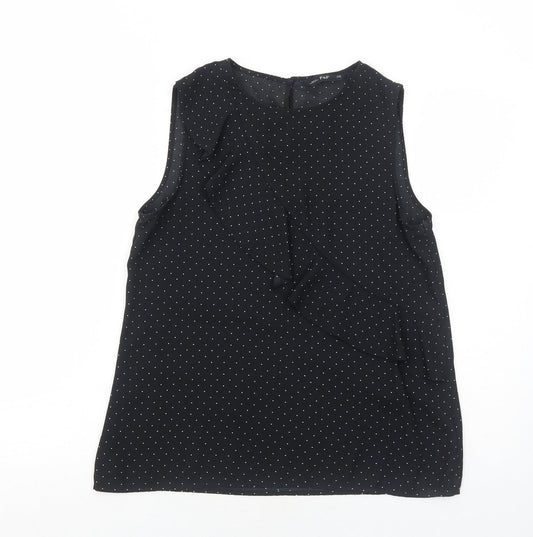 F&F Womens Black Polka Dot Polyester Basic Blouse Size 10 Round Neck