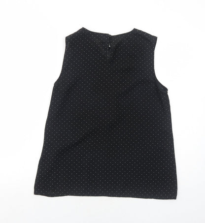 F&F Womens Black Polka Dot Polyester Basic Blouse Size 10 Round Neck